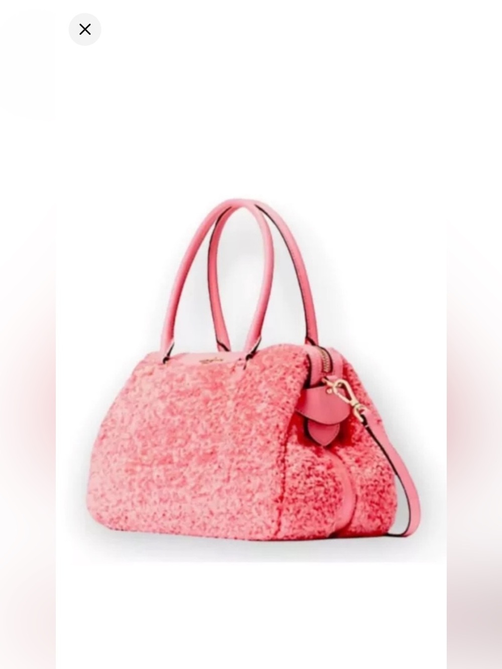 KATE SPADE Pink Faux Fur Bag with Leather Trim and Penguin Snow globe Charm